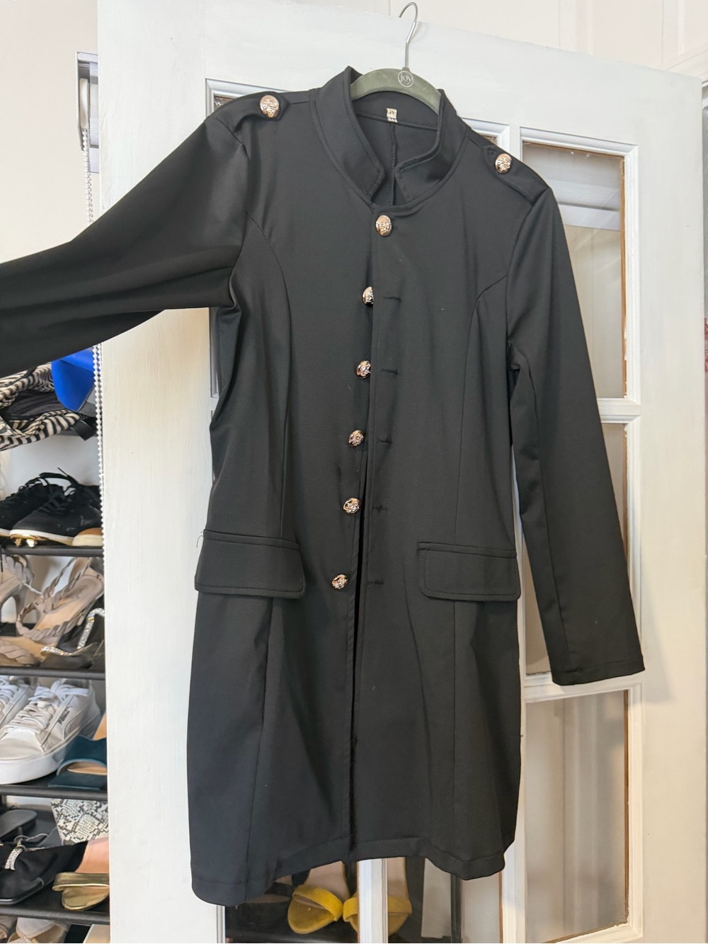 Black Military-Style Buttoned Coat